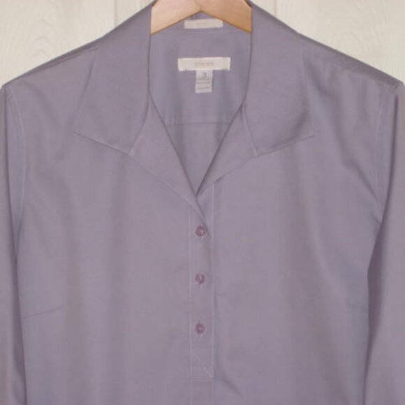 Chico's No Iron 3 XL Lavender Effortless 3/4 Slv Cotton Hidden Button Excellent - Picture 3 of 11